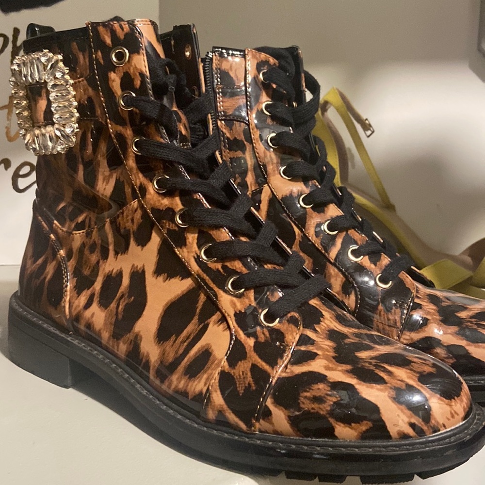 Leopard print booties.